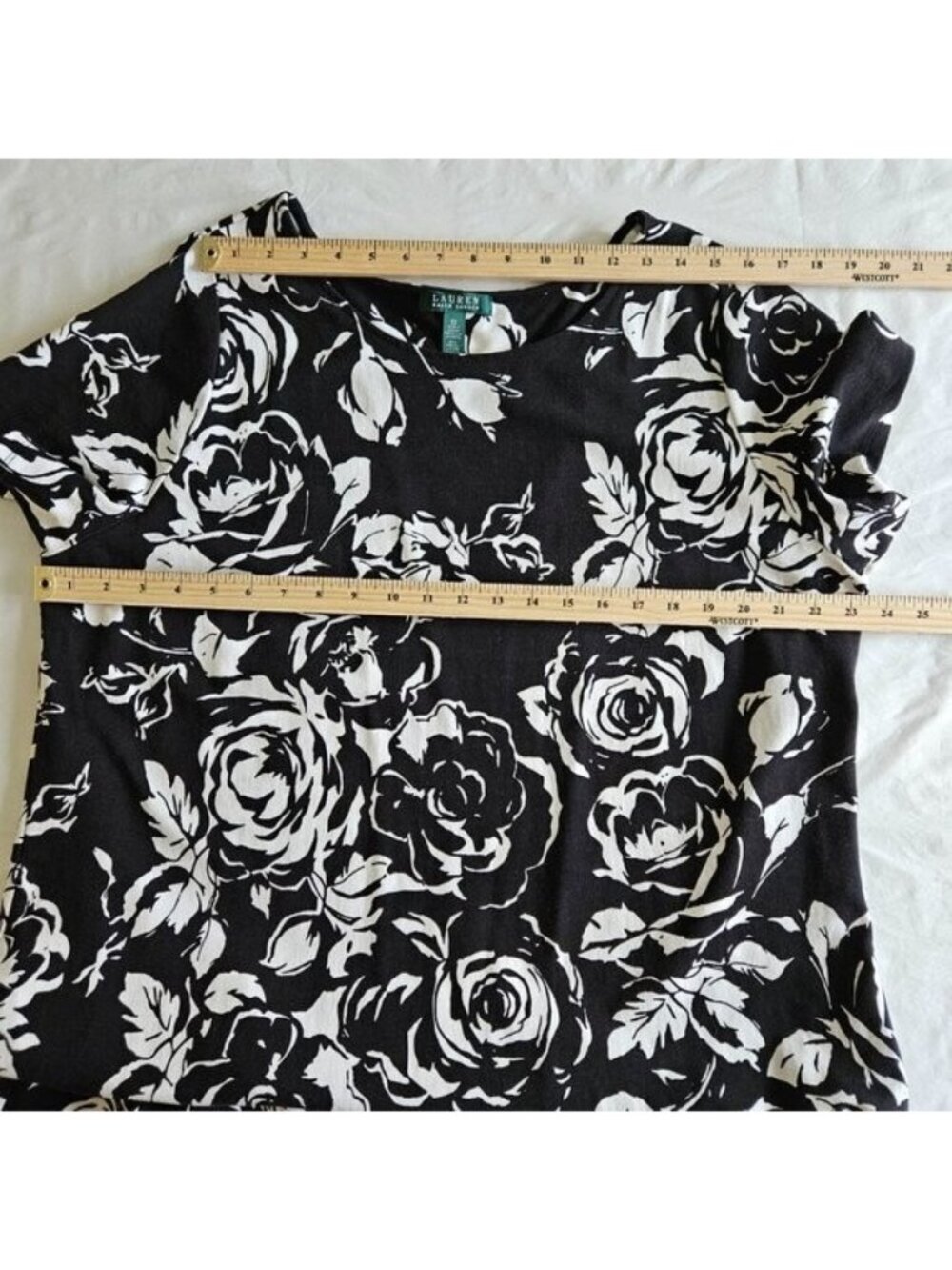 Ralph Lauren Midi Dress Plus Size 3X Black White Floral Ruffled Hem Belt Viscose - Picture 5 of 16